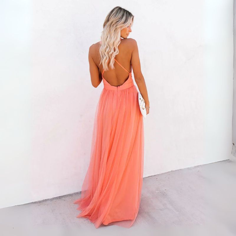 Thalia | Damen Orange Hochzeitsgast Kleid | Maxi