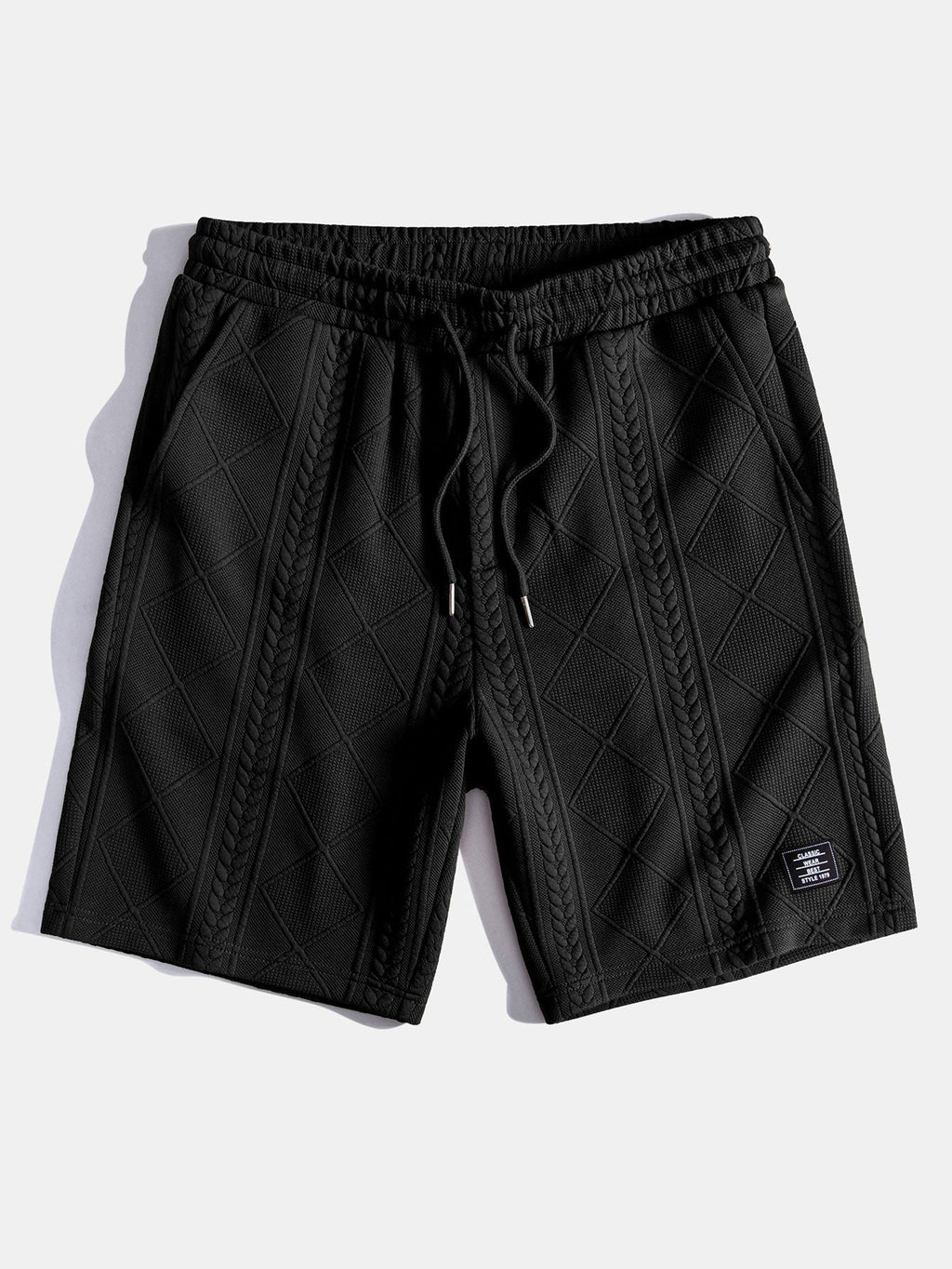 Kurzärmeliges geometrisches Jacquard-T-Shirt mit abgerundetem Saum & Shorts