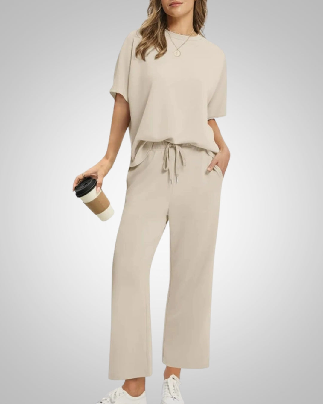 Damen Lässig Bindeband Taille Zweiteiler Set