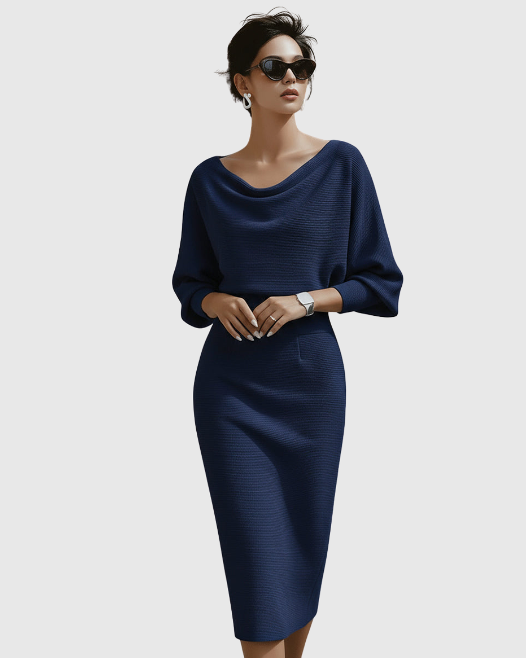 Damen Sommer Figurbetont Langarm Miidkleid