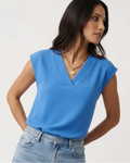 Blusentop für Damen mit V-Ausschnitt und kurzen Ärmeln in unifarbenem Design