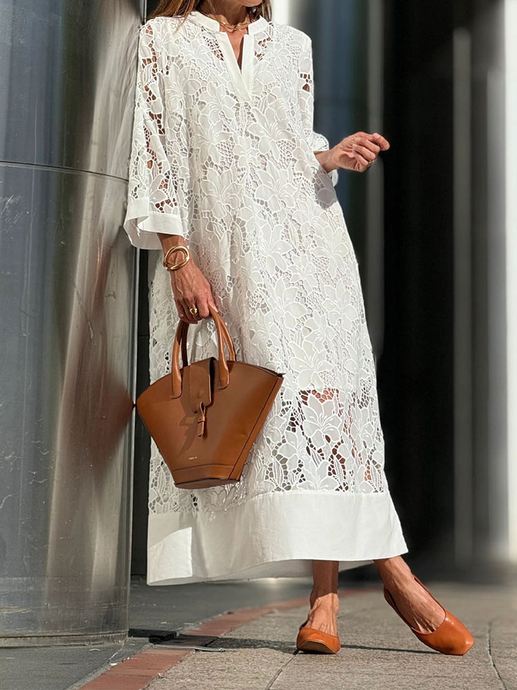 Damen Elegant V Ausschnitt Sommer Maxikleid