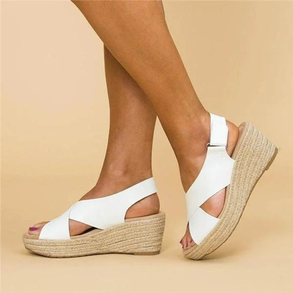 Damen Überkreuzten Riemen Keilabsatz Sandalen