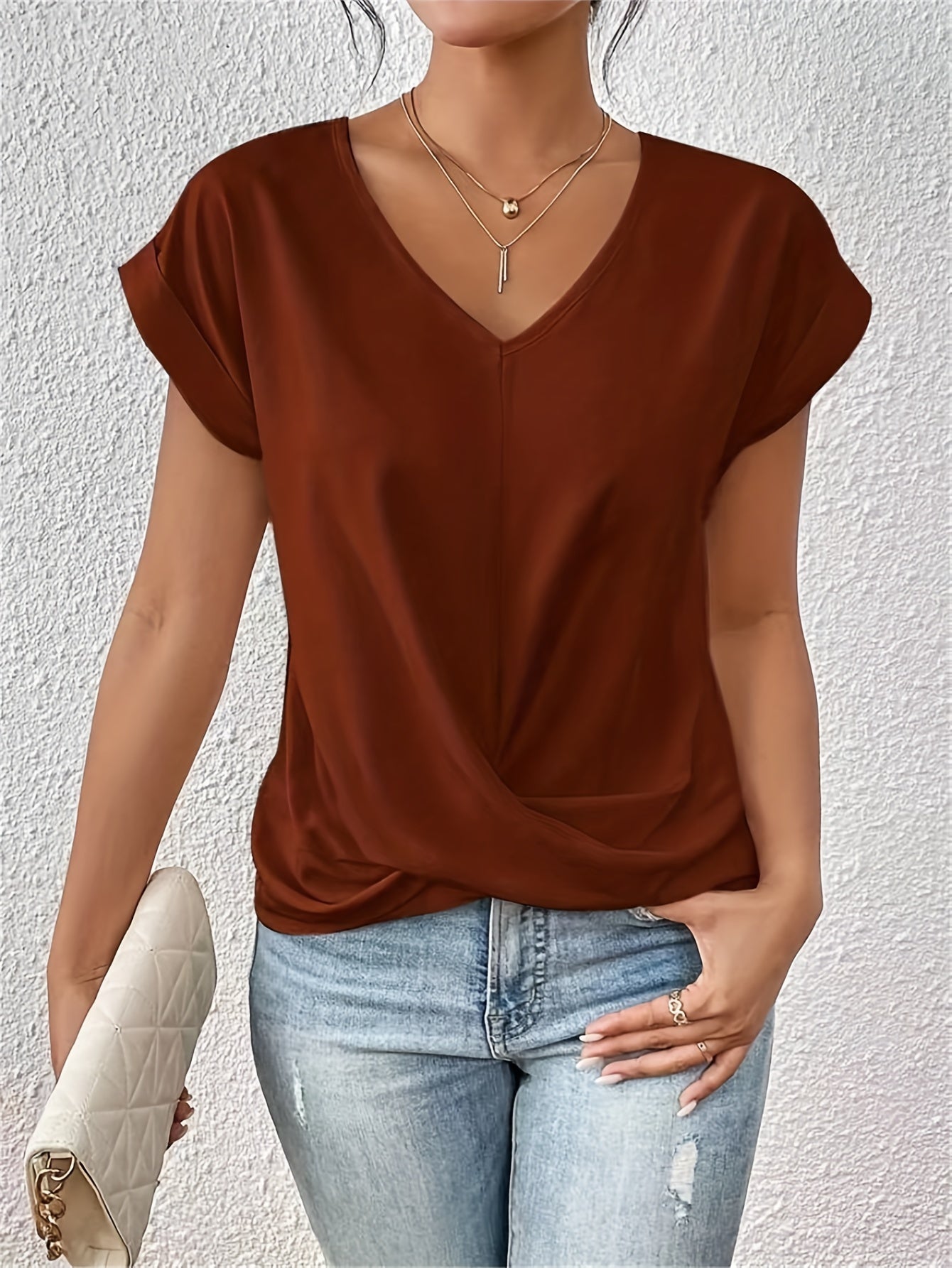 Damen Lässiges V-ausschnitt T-Shirt