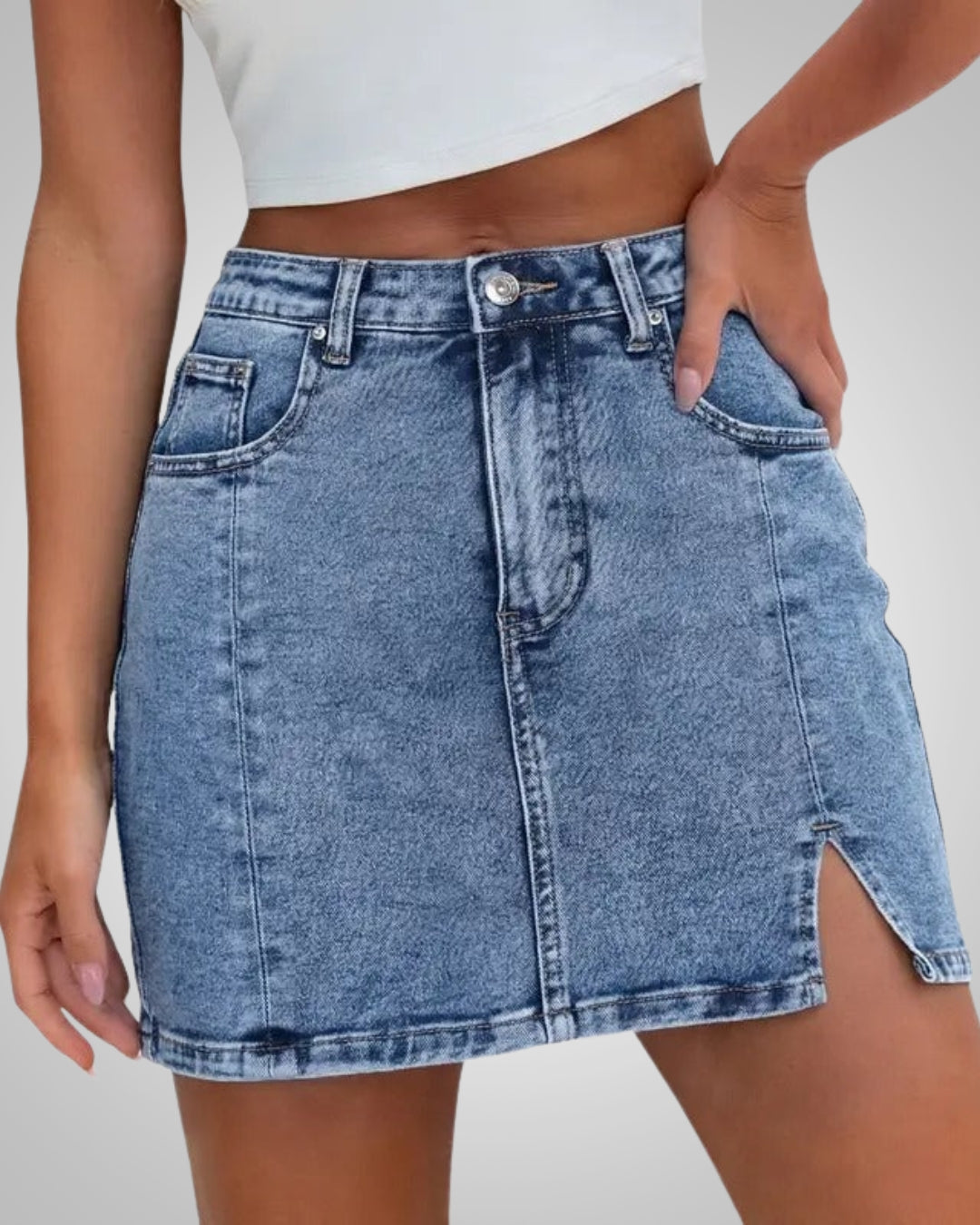 Damen Sommer Knopfleiste Mini Jeans Rock
