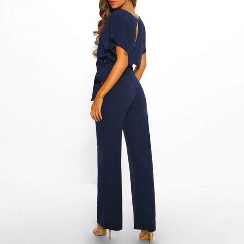 Bella | Damen Jumpsuit Weites Bein Bindegürtel Kurzarm Elegant
