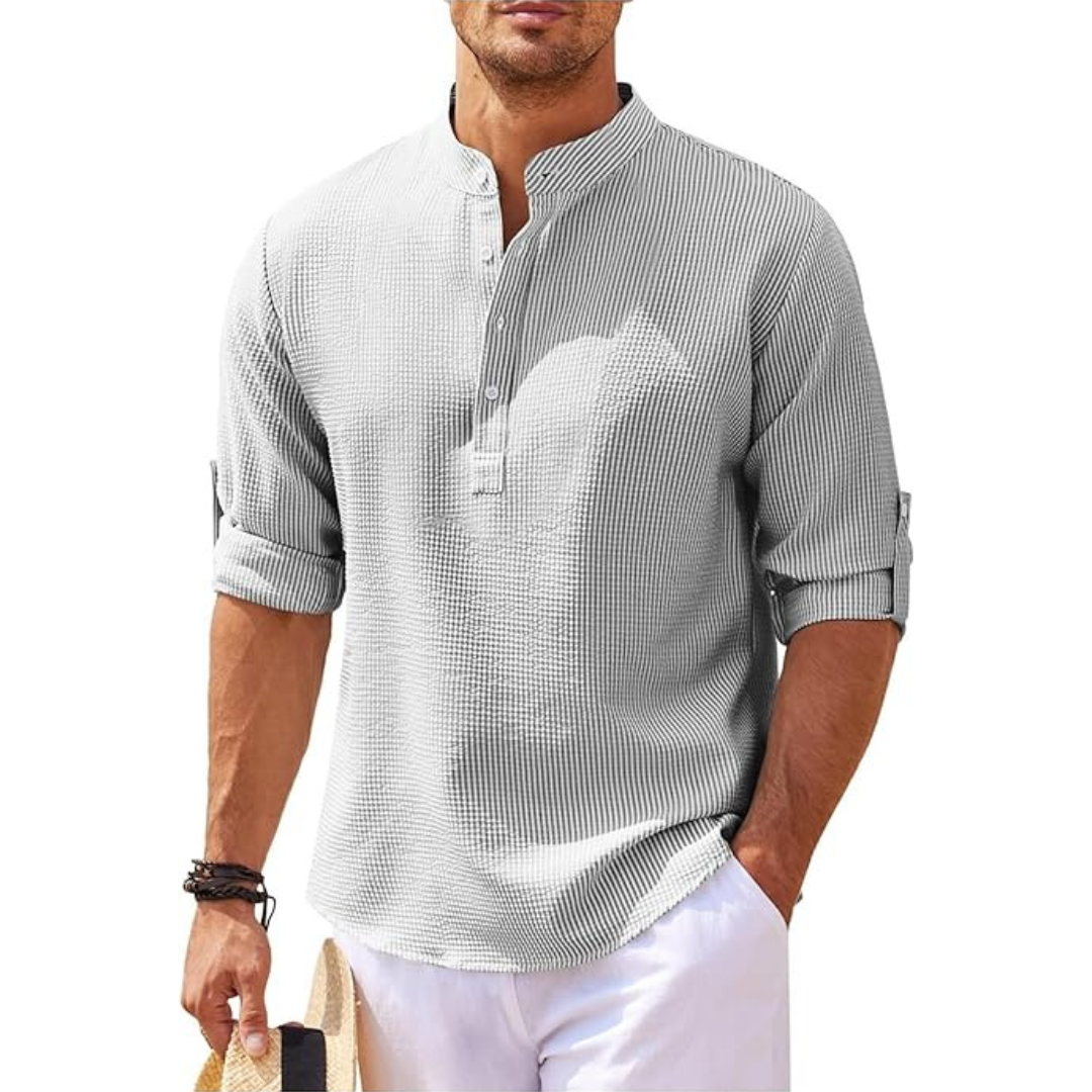 Herren Stehkragen Slim Fit Sommerhemd
