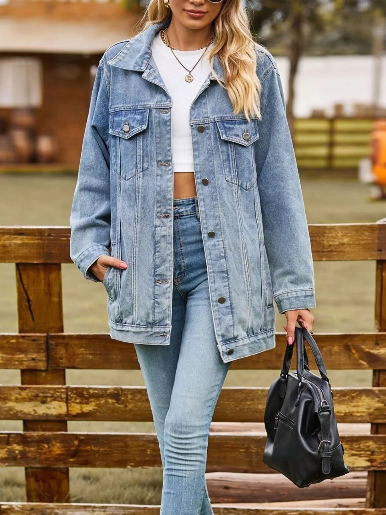 Lidi - Button Down Jeansjacke aus gewaschenem Denim