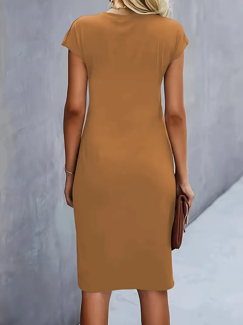 Damen Sommer Drapiert Elegant Bodycon Midikleid