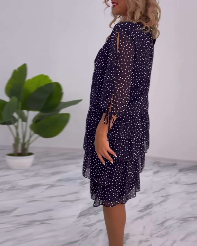Vivian | Damen Chiffonkleid Gepunktet Lagen-Rock ¾ Arm