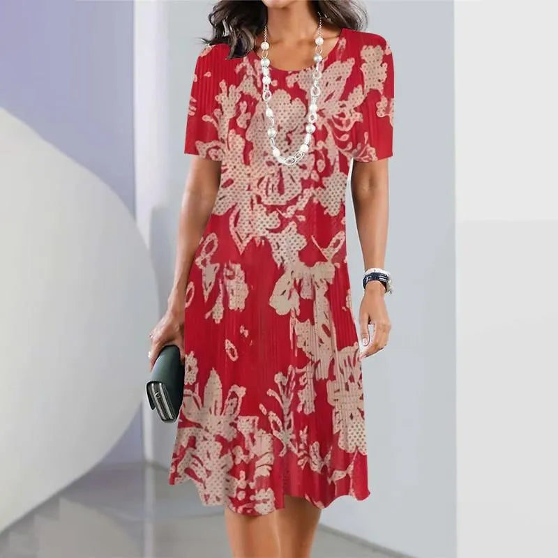 Wren | Damen Midi Kleid Kurzarm Colorblock Rundhals Sommerkleid