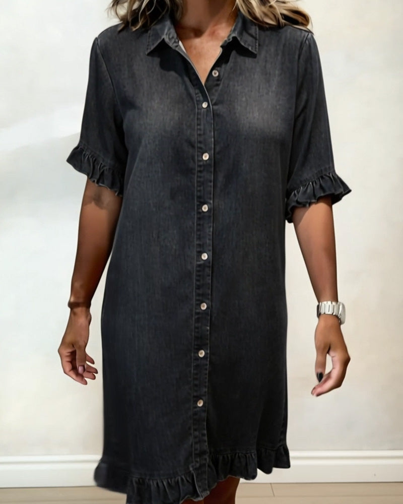 Tessa | Bequemes Denim-Kleid mit Flatterndem Rüschendesign