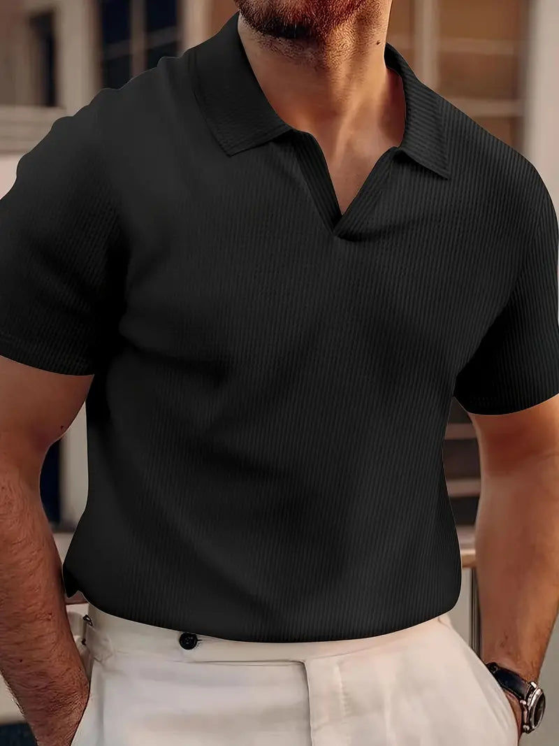 Herren Kurzarm Waffelmuster Sommer Poloshirt