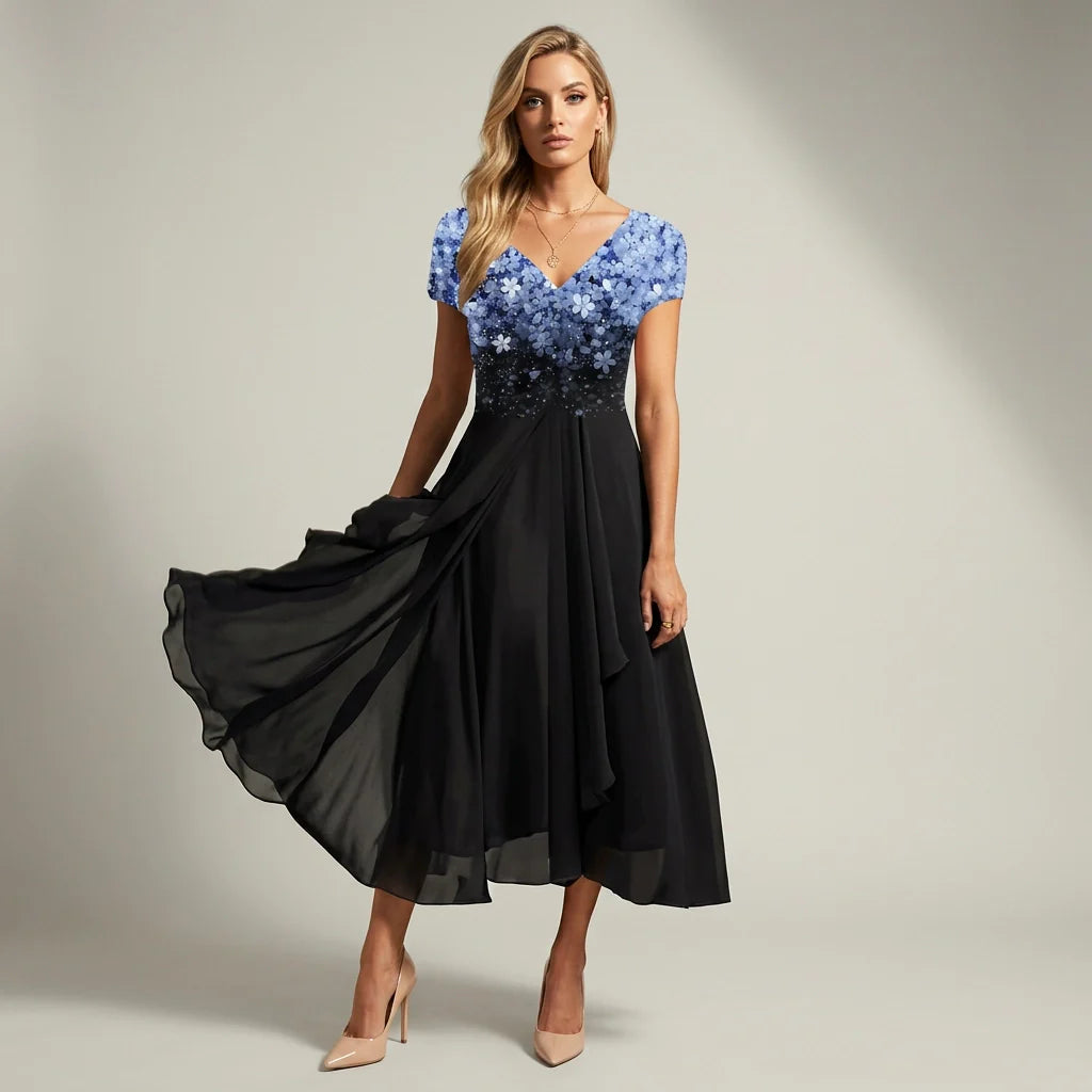 Maxikleid für Hochzeit aus Tüll mit Blumen Applikation