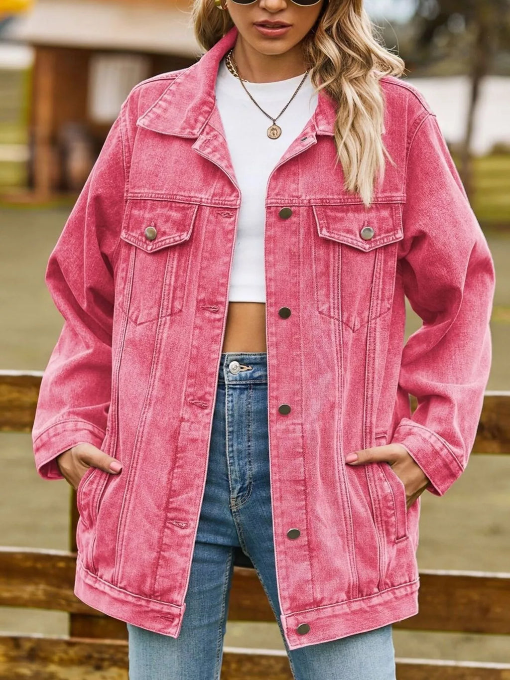 Lidi - Button Down Jeansjacke aus gewaschenem Denim