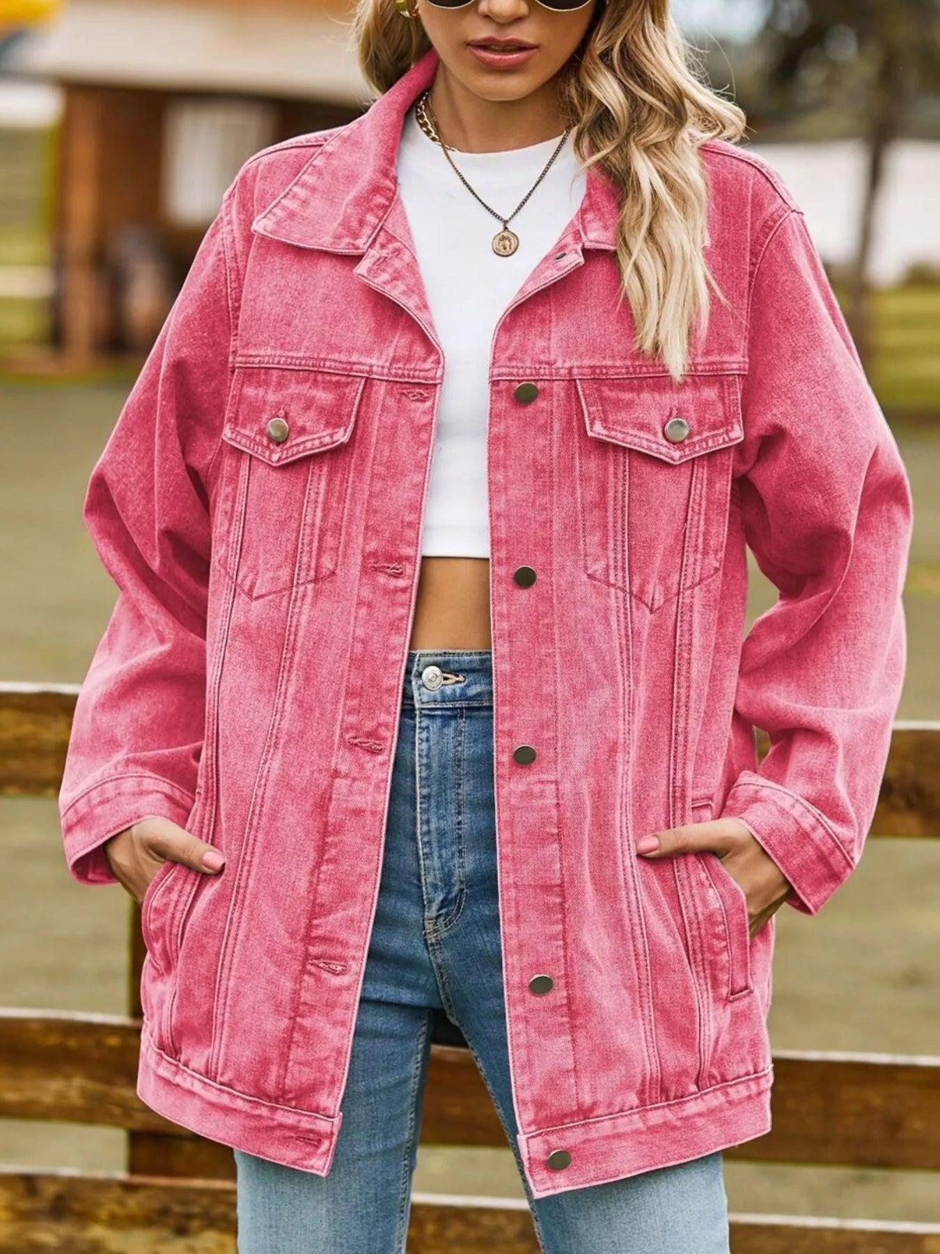 Lidi - Button Down Jeansjacke aus gewaschenem Denim