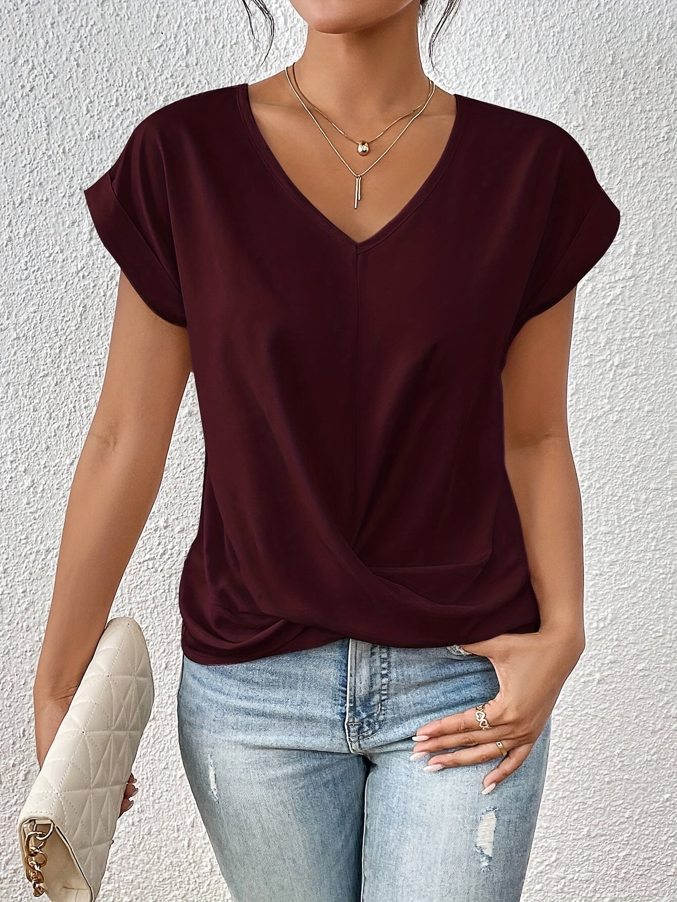 Damen Lässiges V-ausschnitt T-Shirt
