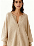 Damen Strickjacke mit Knopfleiste und Rundhalsausschnitt