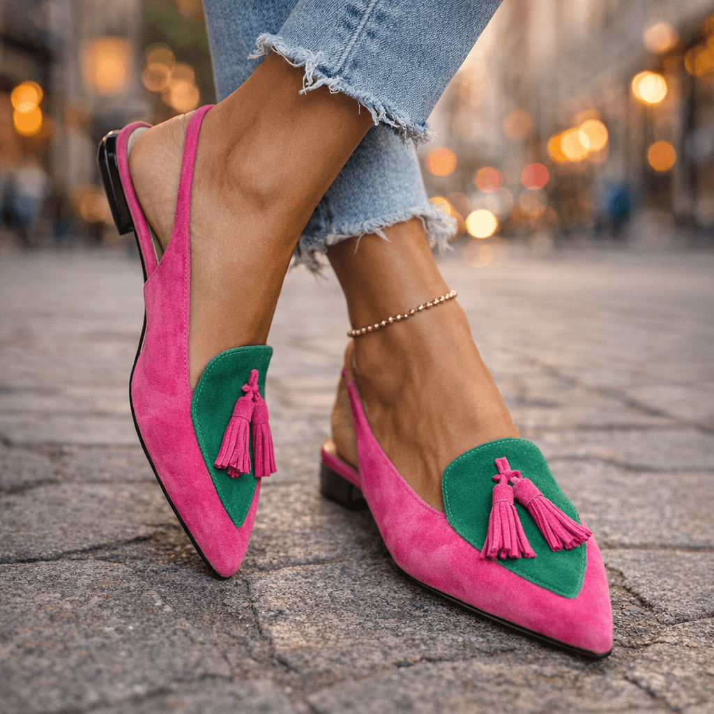 Nexoria - Elegante Bicolor-Damenmules mit trendigen Bommeln
