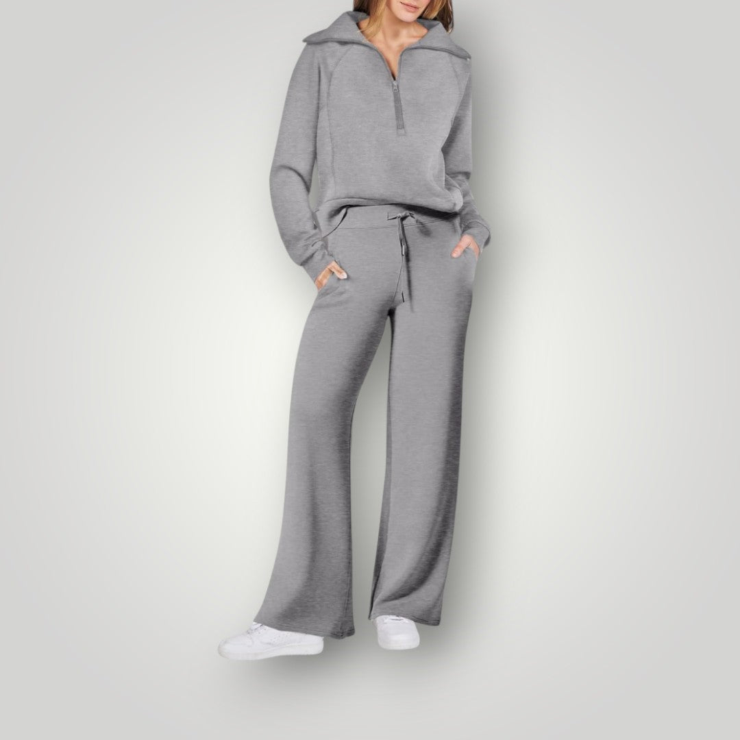 Luna | Damen Loungewear Set 2-teilig Half-Zip Pullover Weite Hose