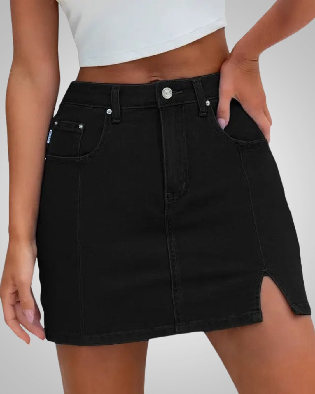 Damen Sommer Knopfleiste Mini Jeans Rock