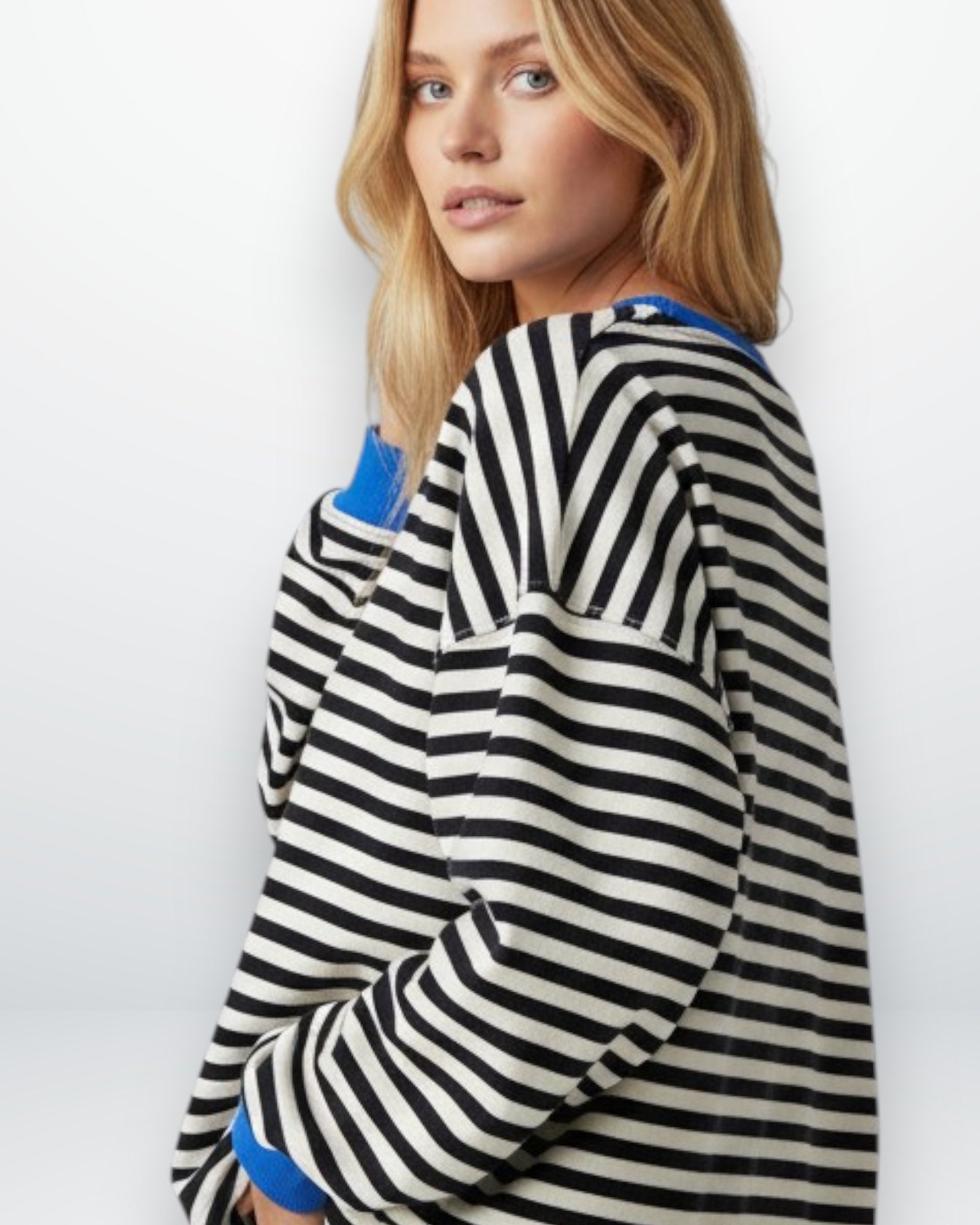 Gestreiftes Oversized Longsleeve für Damen mit überschnittenen Schultern