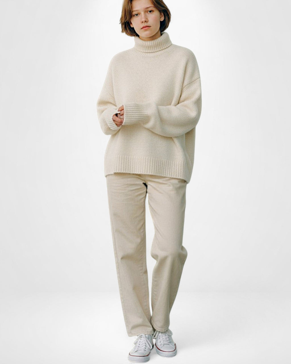Strick Pullover für Damen mit Kragen und breiten Rippbündchen
