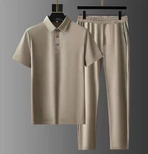 Herren Lässig Kordelzug Zweiteiler Polo Shirt Jogger Set