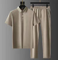 Herren Lässig Kordelzug Zweiteiler Polo Shirt Jogger Set