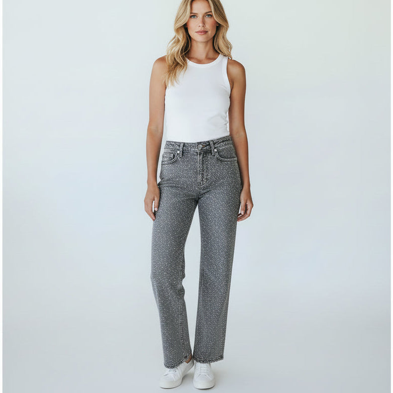 Straight Leg Jeans für Damen mit Glitzersteinen