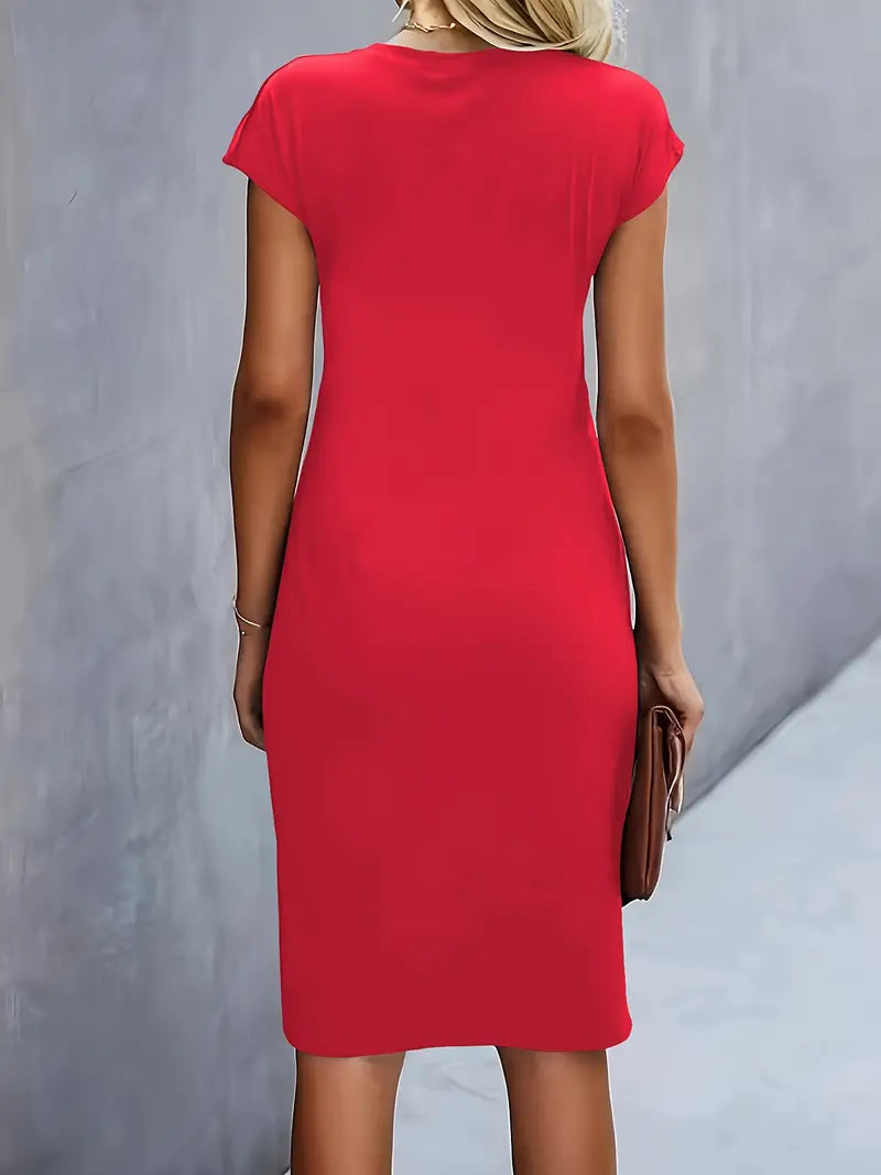Damen Sommer Drapiert Elegant Bodycon Midikleid
