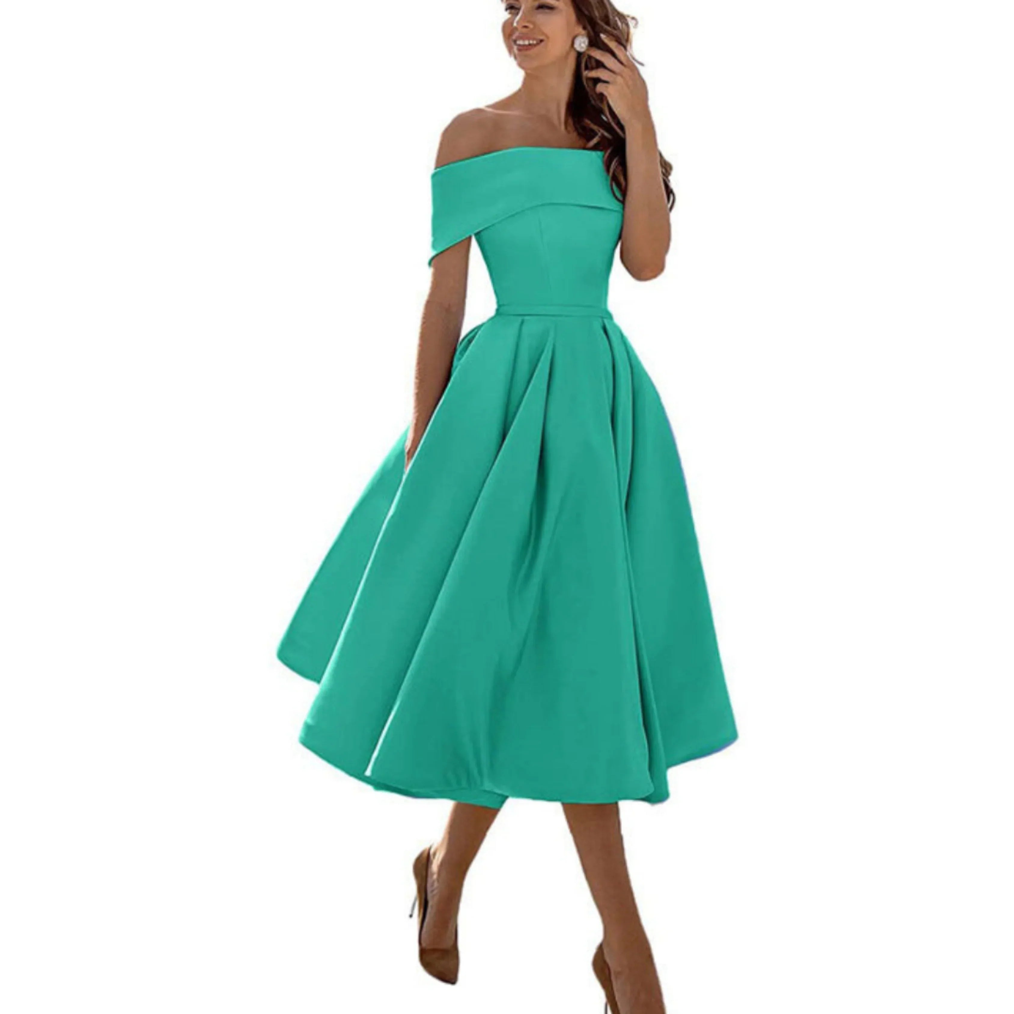 Damen Ein-Schulter Ausgestellt Midikleid