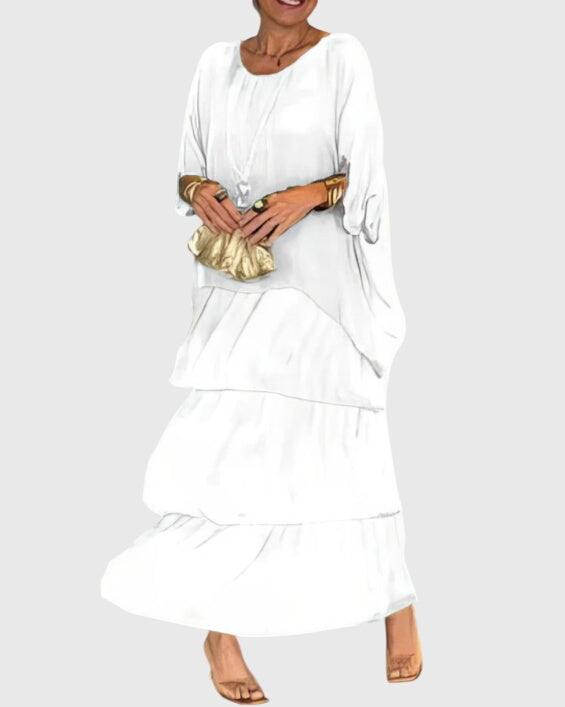 Damen Sommer Gestuft Locker Maxikleid