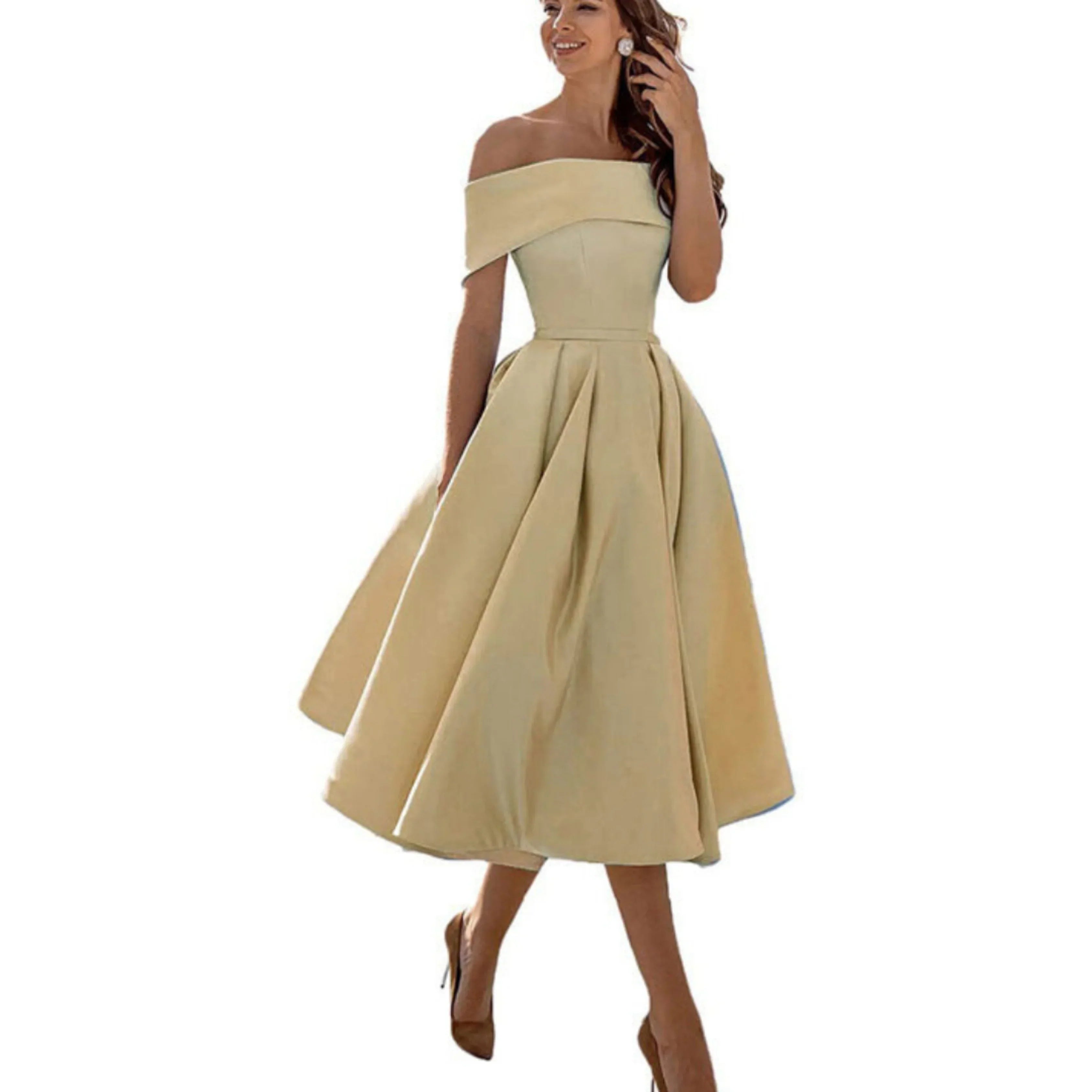 Damen Ein-Schulter Ausgestellt Midikleid