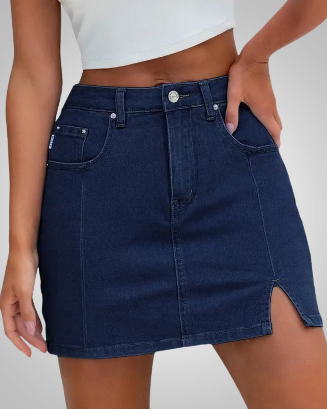 Damen Sommer Knopfleiste Mini Jeans Rock