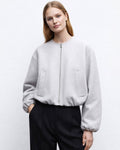Kurze Jacke für Damen mit Puffärmeln und kragenlosem Rundhalsausschnitt