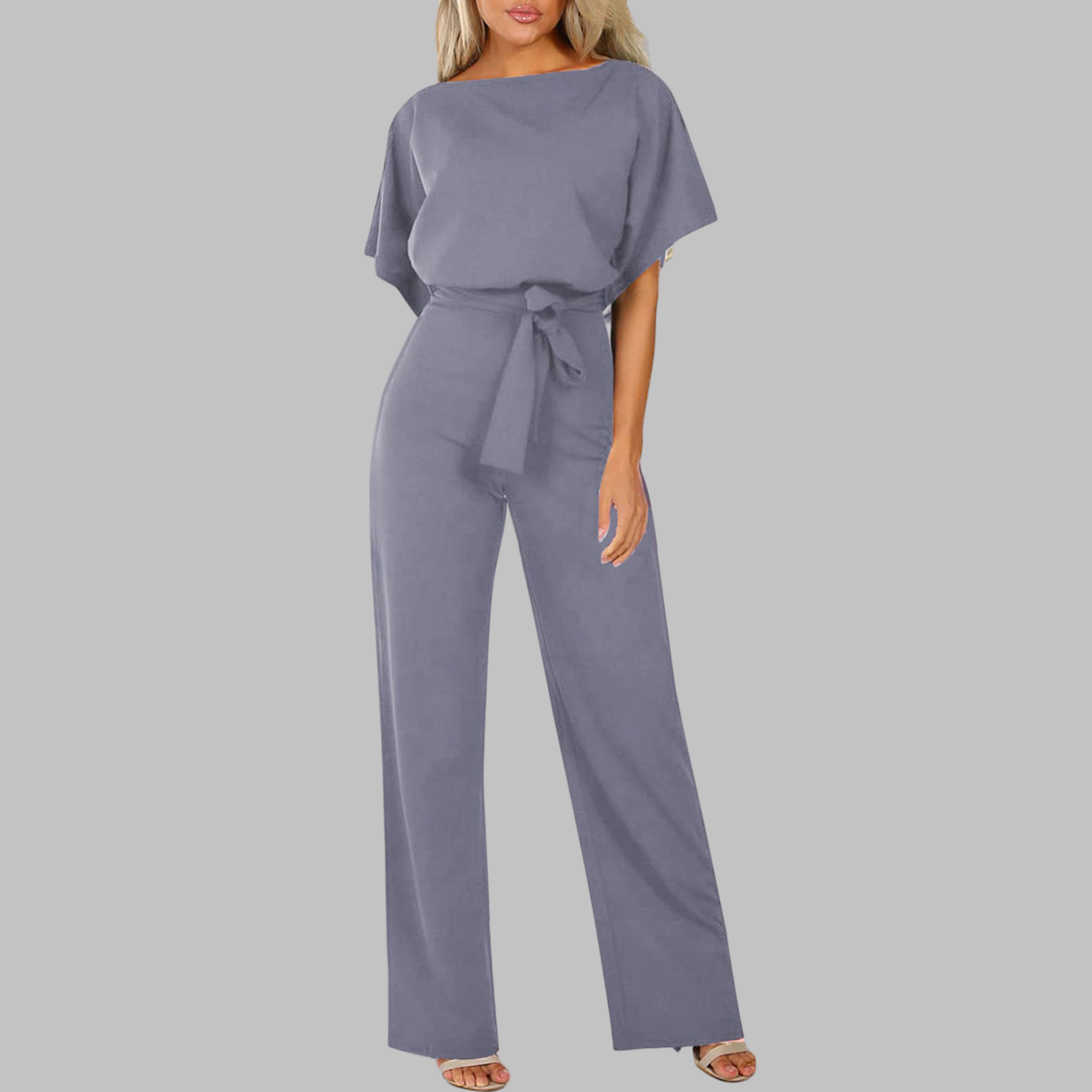 Amber | Damen Overall Fledermausärmel Bindegürtel Weites Bein