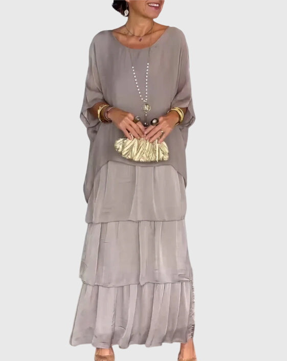 Damen Sommer Gestuft Locker Maxikleid