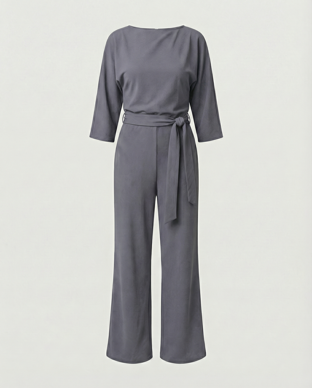 Jumpsuit für Damen mit Bindegürtel und Bootausschnitt in weiter Beinform