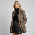Karierter Blazer für Damen im geraden Longline-Schnitt mit Reverskragen
