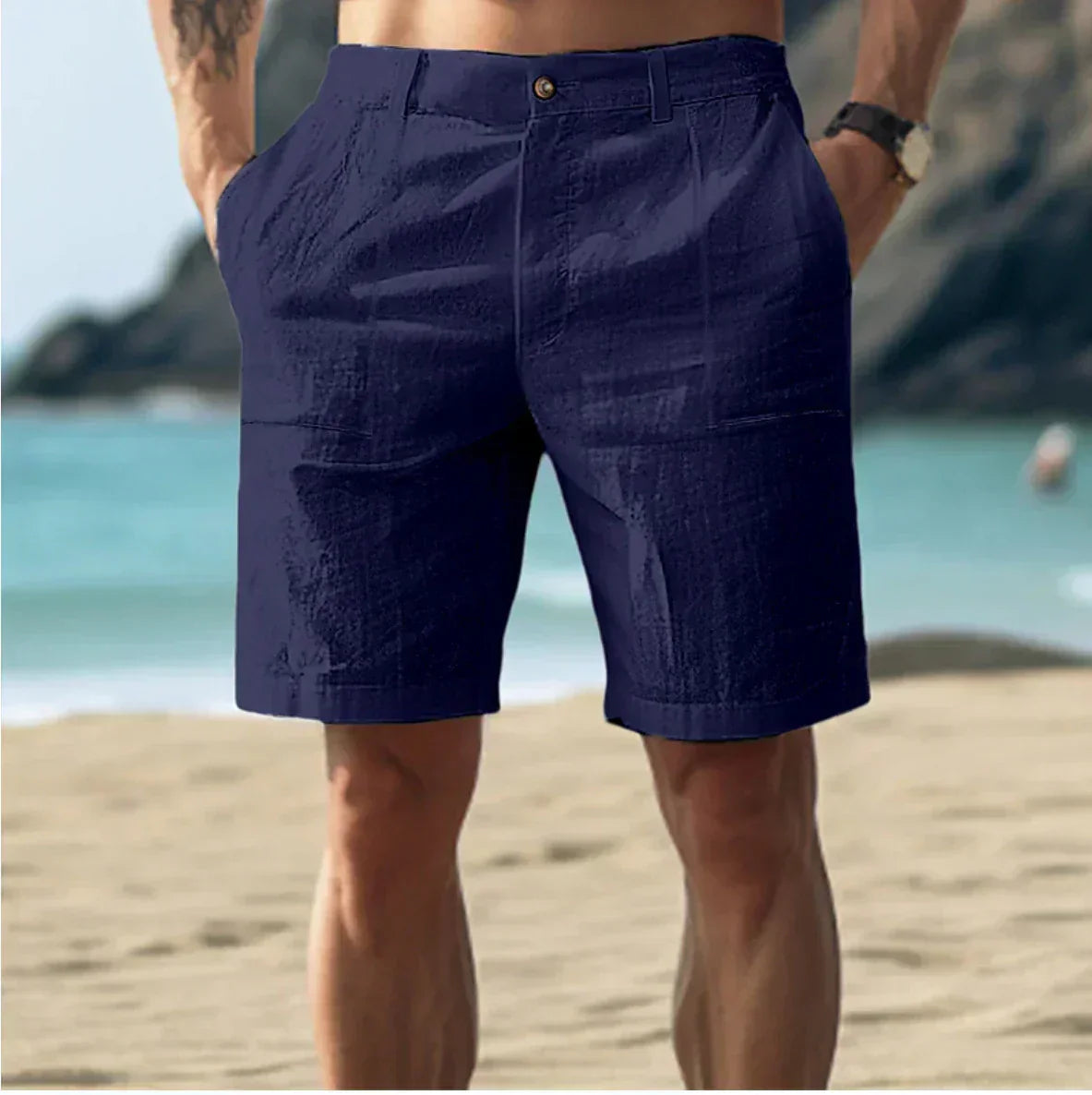 Herren Casual Gerade Sommer Leinen Shorts