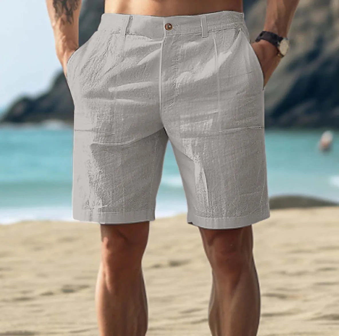 Herren Casual Gerade Sommer Leinen Shorts