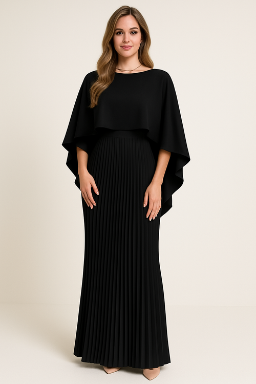 Abendkleid Damen | Plissee-Look & Elegante Cape-Optik