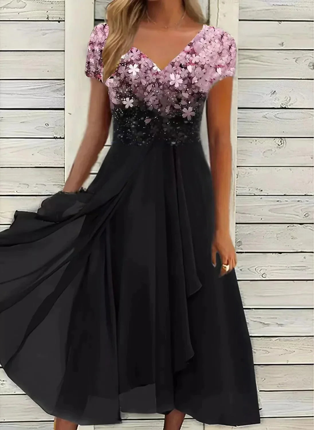Abendkleid Damen | V-Ausschnitt & Fließender, schwingender Rock