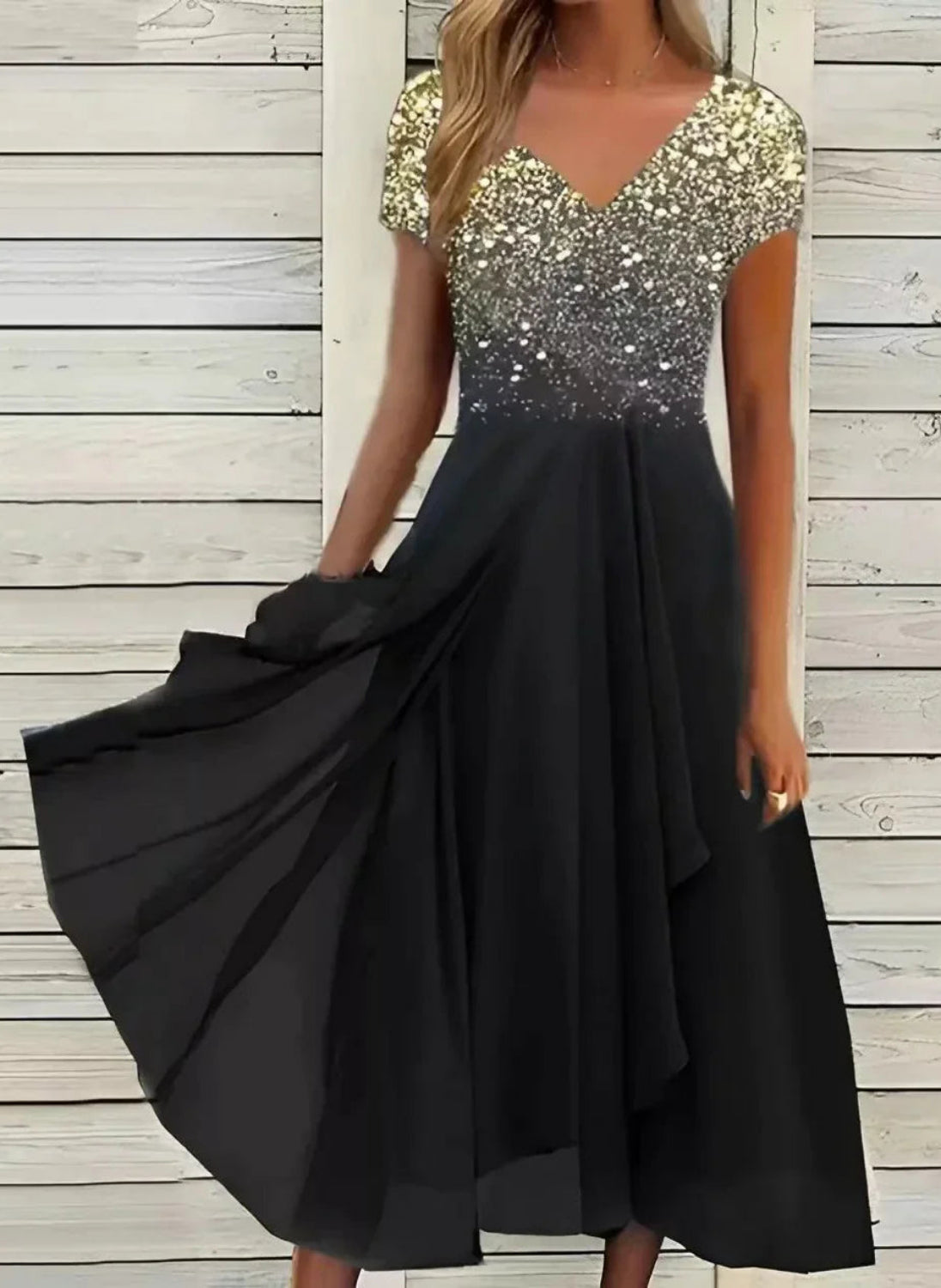 Abendkleid Damen | V-Ausschnitt & Fließender, schwingender Rock