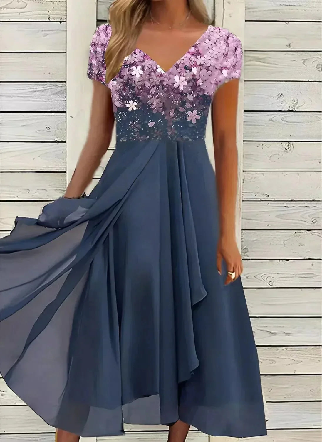 Abendkleid Damen | V-Ausschnitt & Fließender, schwingender Rock