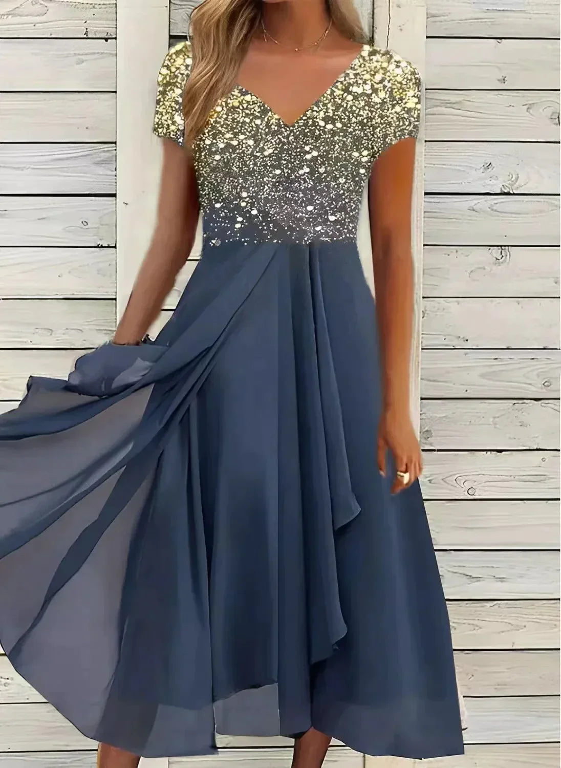 Abendkleid Damen | V-Ausschnitt & Fließender, schwingender Rock