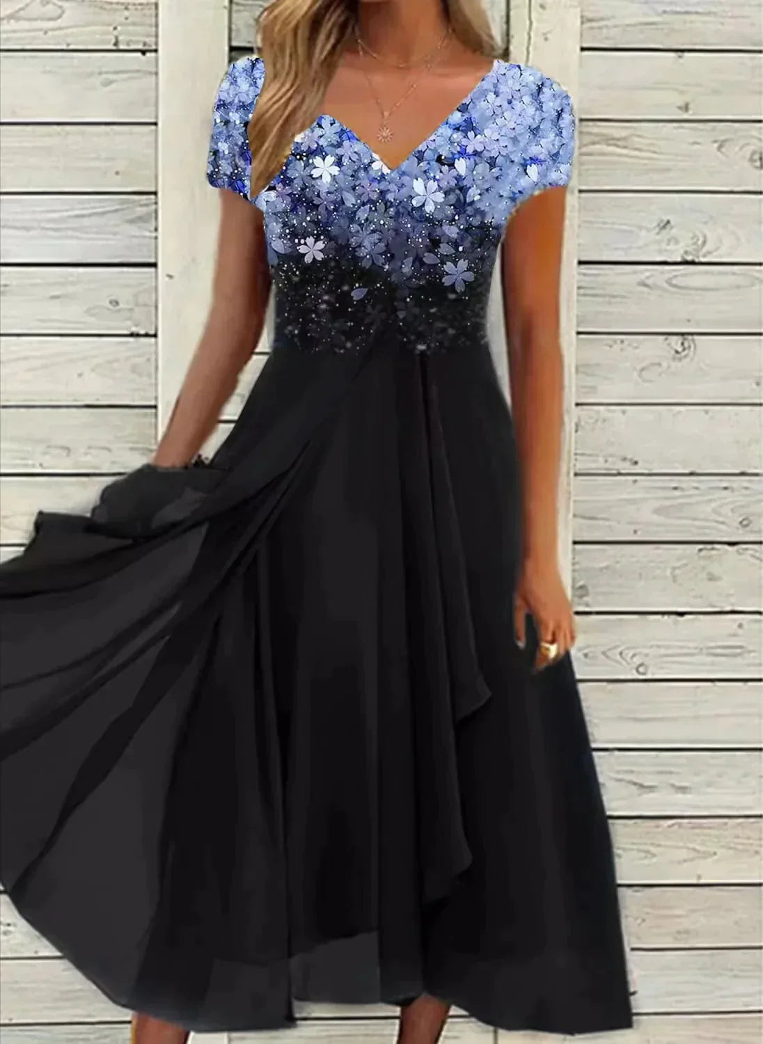 Abendkleid Damen | V-Ausschnitt & Fließender, schwingender Rock
