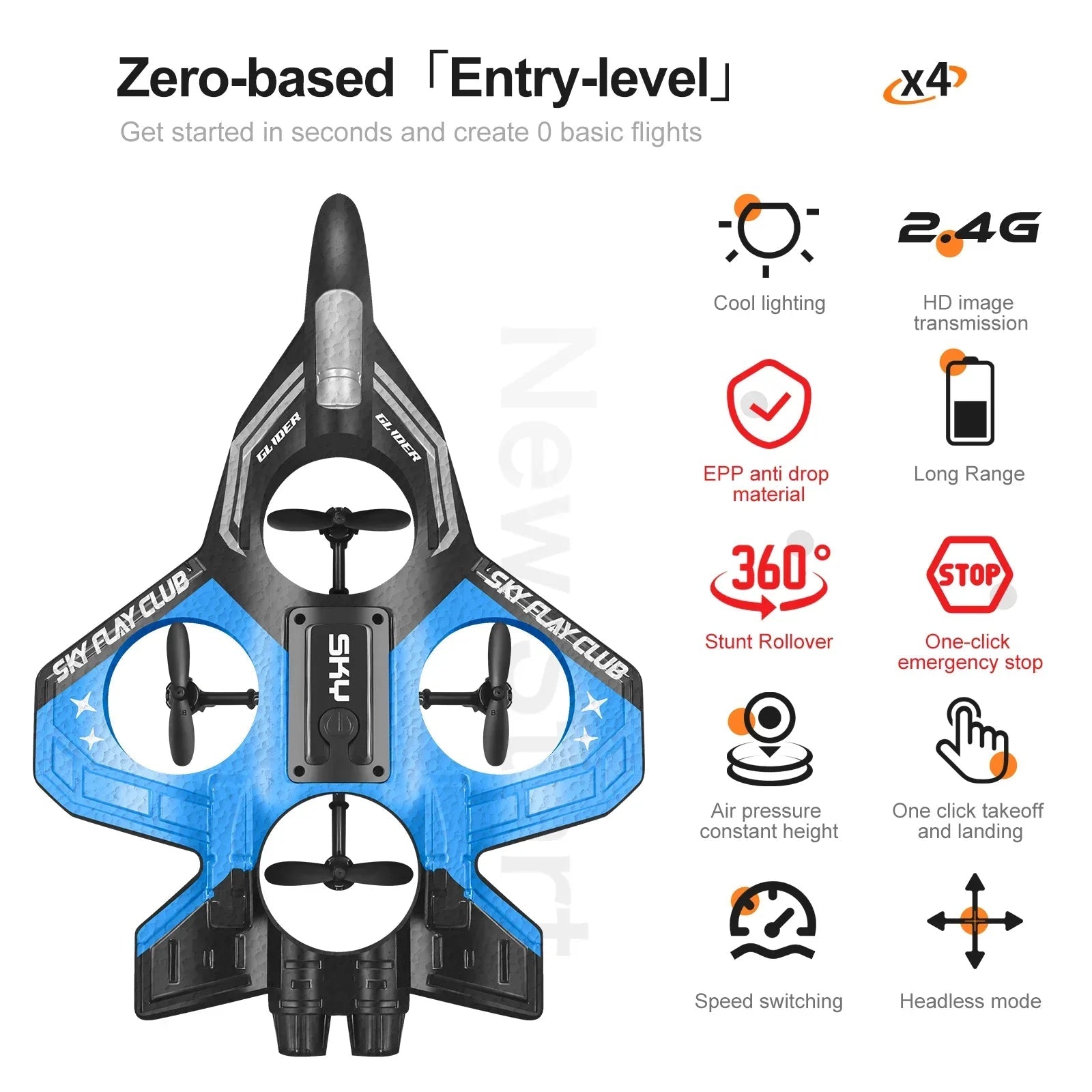 AeroGlide | Dynamisches, leichtes ferngesteuertes Flugzeug mit LED-Beleuchtung
