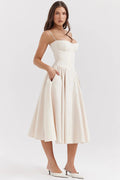 Ella | Damen Sommer Korsett Maxikleid mit V-Ausschnitt